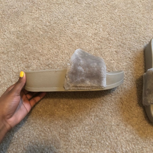 Grey Fluffy Platform Sandals - Picture 3 of 4